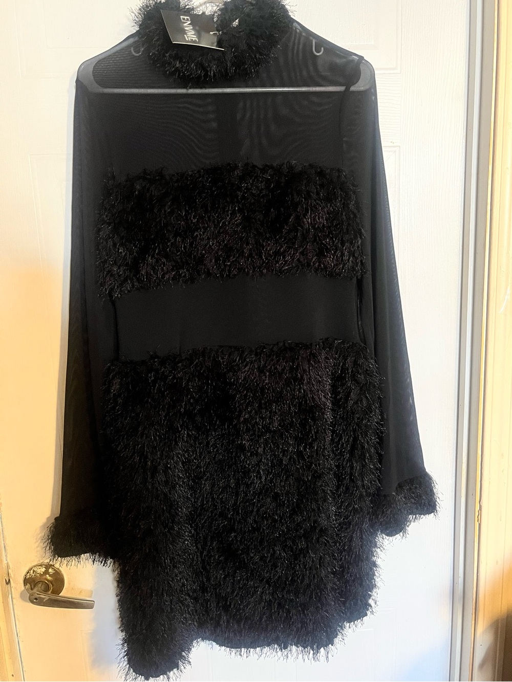 “Midnight Onyx" Fringe & Mesh Mini Dress